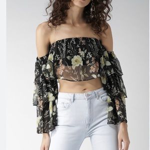 FOREVER 21- BLACK AND GREEN FLORAL TUBE TOP